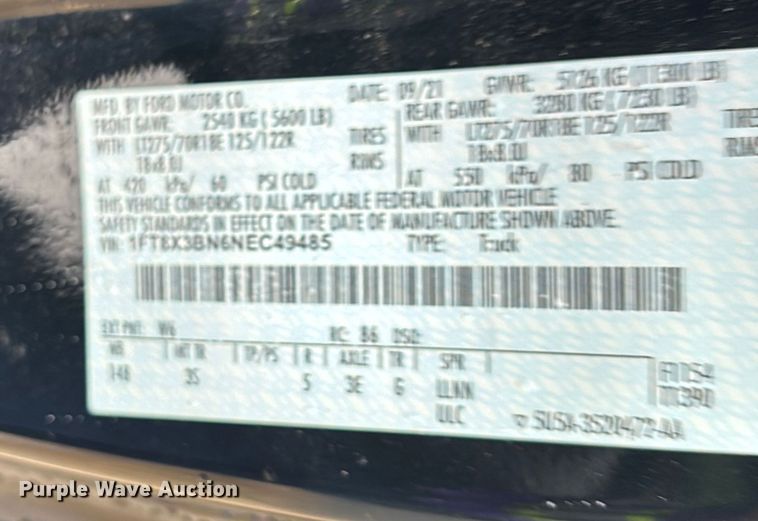 image for item EV5308 2022 Ford F350 Super Duty SuperCab pickup truck