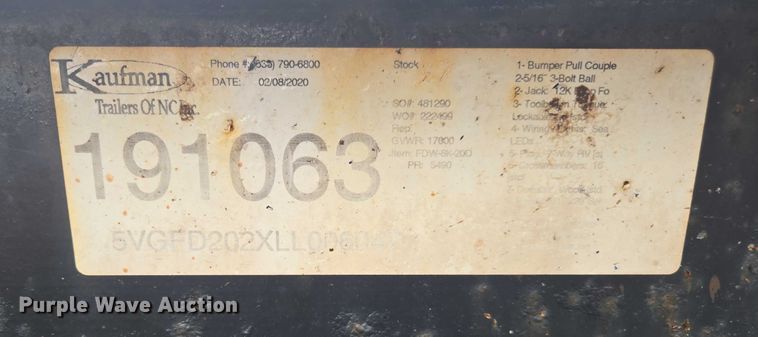 image for item EV5329 2020 Kaufman equipment trailer