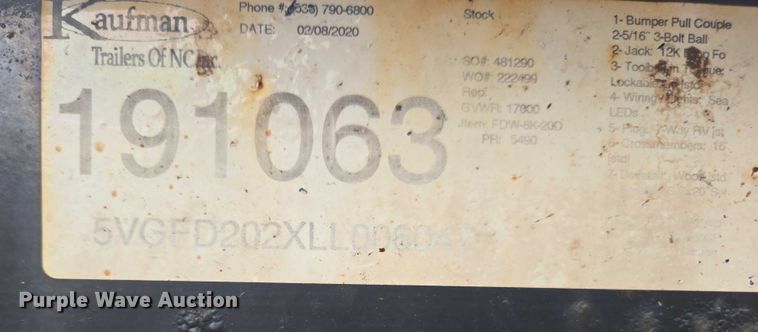 image for item EV5329 2020 Kaufman equipment trailer