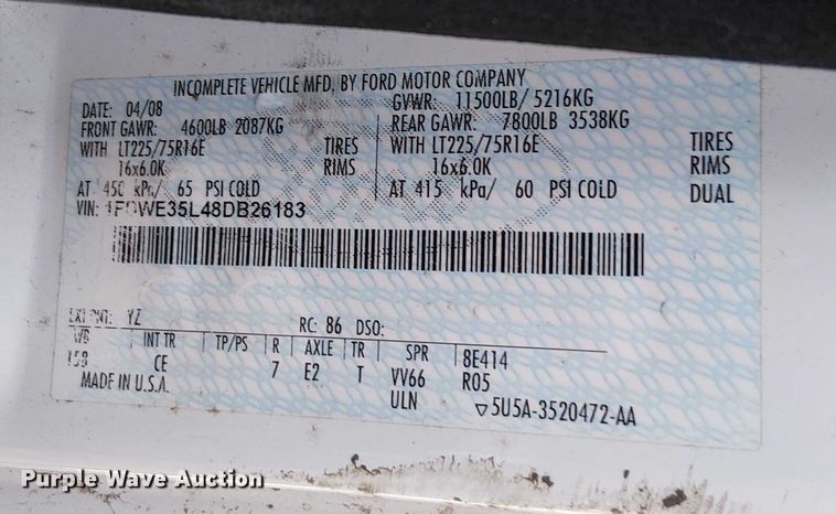 image for item EV5355 2008 Ford E350 box truck