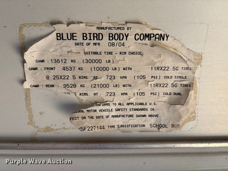 image for item DO1273 2005 Blue Bird Vision school bus