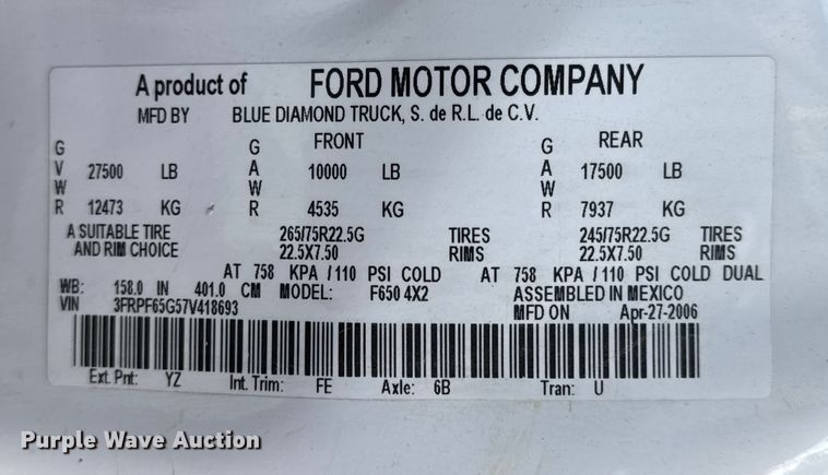 image for item DO2282 2007 Ford F-650 XL dump truck