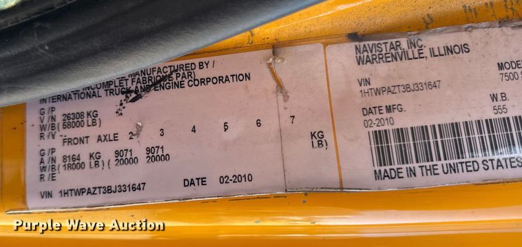 image for item DO2298 2011 International 7500 WorkStar dump truck