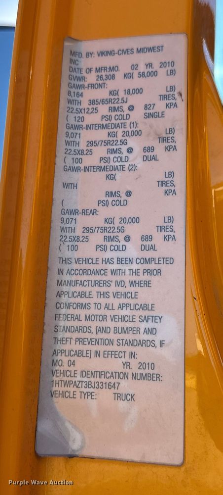 image for item DO2298 2011 International 7500 WorkStar dump truck