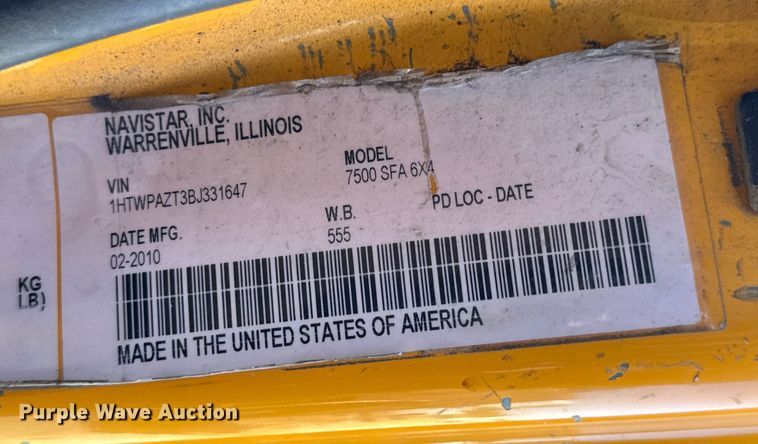 image for item DO2298 2011 International 7500 WorkStar dump truck