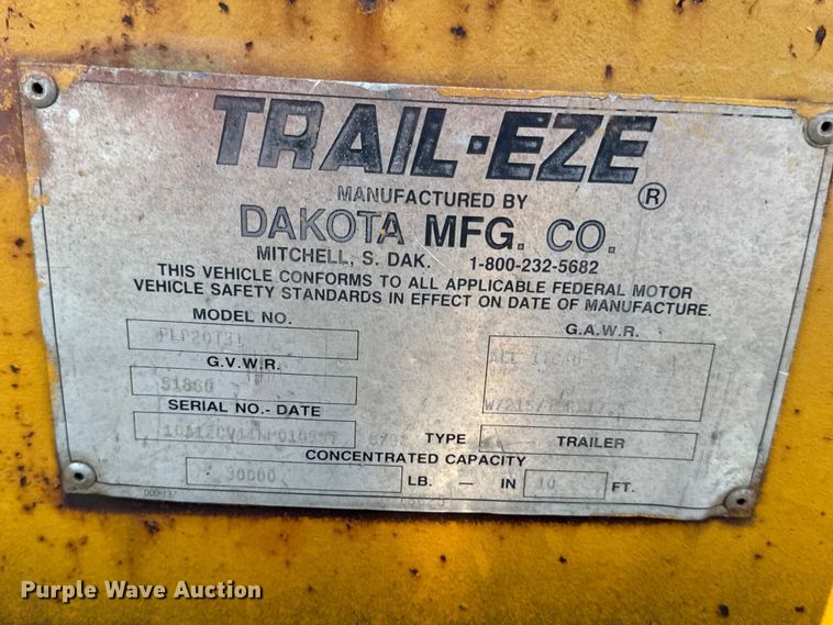 image for item DO2369 1992 Trail-Eze PLP20T31 tilt deck equipment trailer