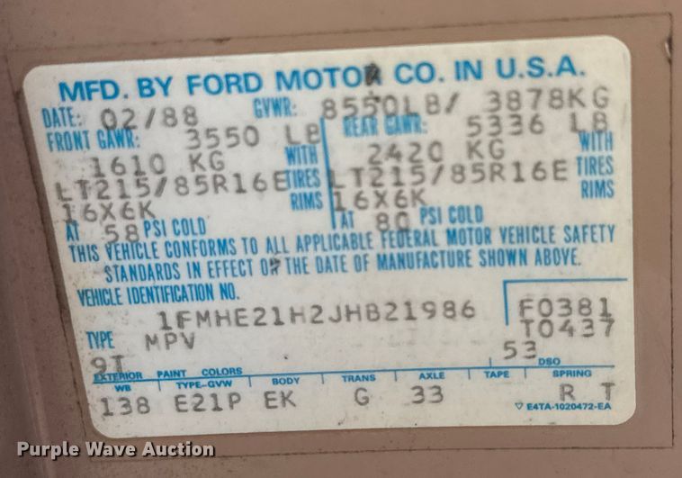 image for item DP8880 1988 Ford E250 van