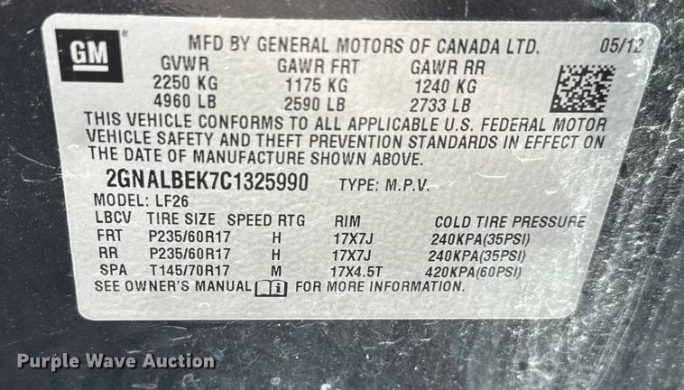 image for item DP8882 2012 Chevrolet Equinox SUV