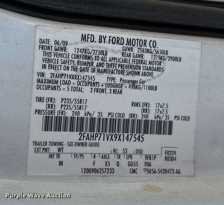 image for item DU1325 2009 Ford Crown Victoria Police Interceptor 