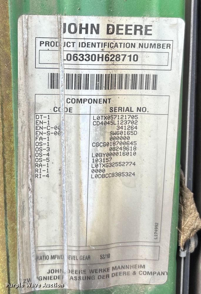 image for item DU1363 2010 John Deere 6330 tractor