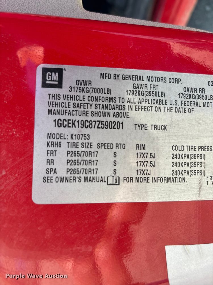 image for item DU1367 2007 Chevrolet Silverado 1500 Ext. Cab pickup truck