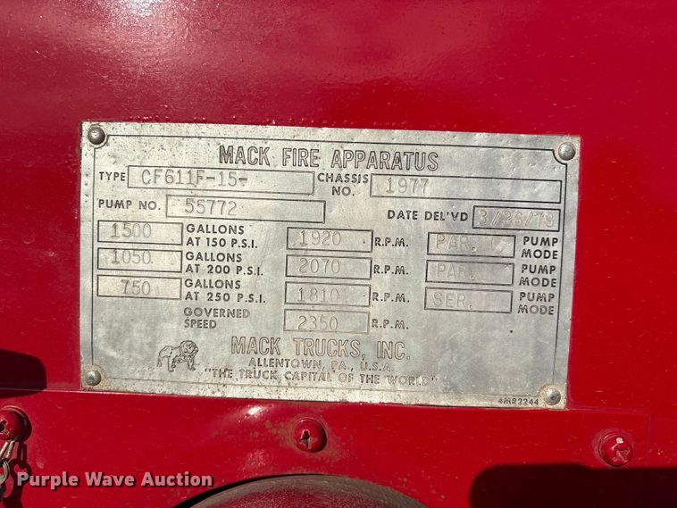 image for item DV5005 1979 Mack pumper fire truck