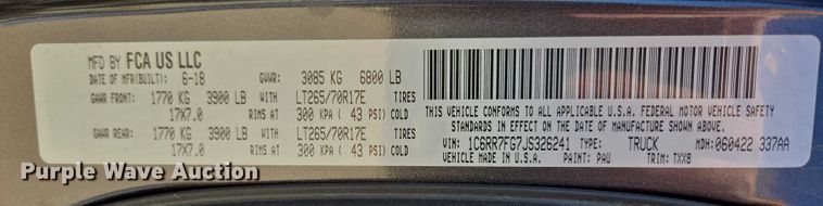 image for item DY1193 2018 RAM 1500 Quad Cab pickup truck