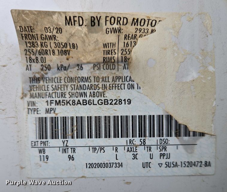 image for item DY1215 2020 Ford Explorer Police Interceptor SUV