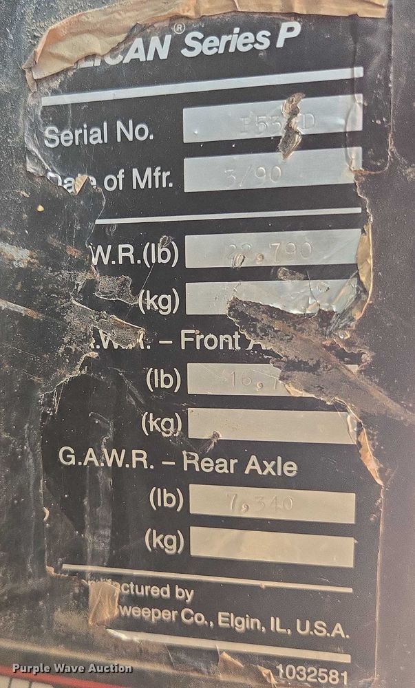 image for item DY1247 1990 Elgin Premier Pelican street sweeper truck