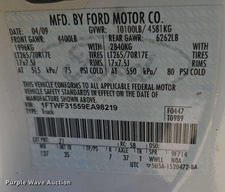 image for item DY1249 2009 Ford F350 Super Duty XL flatbed pickup truck