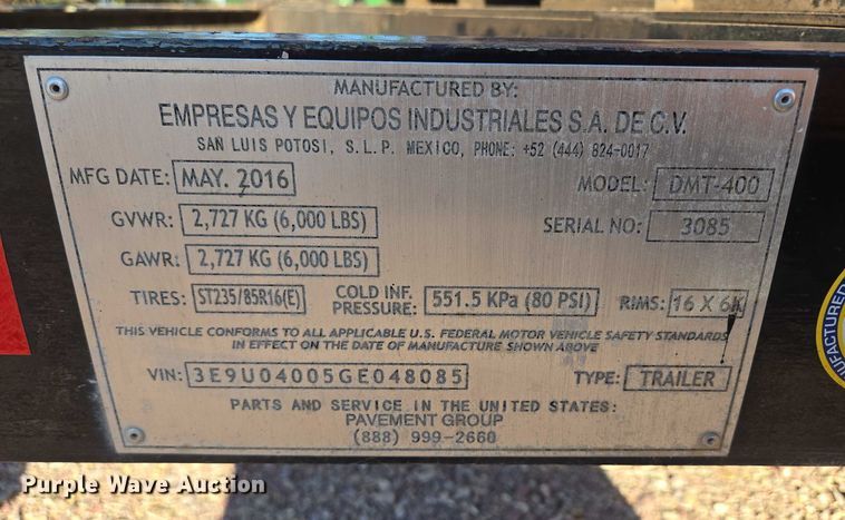 image for item DY1254 2016 Stratos Asphalt Distributors DMT-400 asphalt distributor trailer