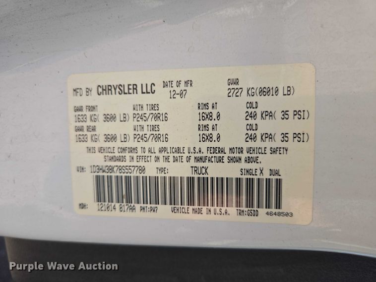 image for item DY1267 2008 Dodge Dakota Crew Cab pickup truck