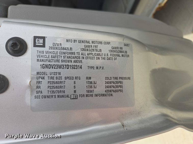 image for item DY1295 2007 Chevrolet Uplander van
