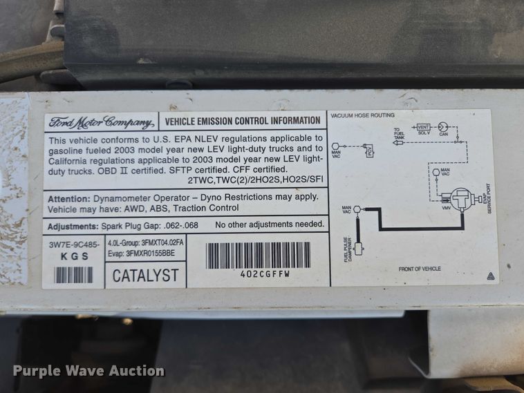 image for item DY1297 2003 Ford Ranger SuperCab pickup truck