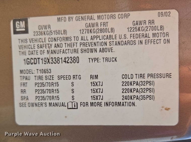 image for item DY1298 2003 Chevrolet S10 Ext. Cab pickup truck