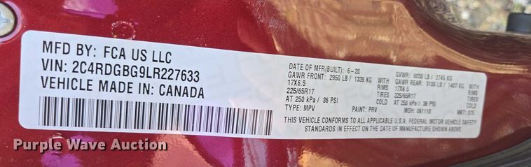 image for item DY1302 2020 Dodge Grand Caravan van