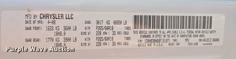 image for item DY1319 2008 Dodge Durango SUV