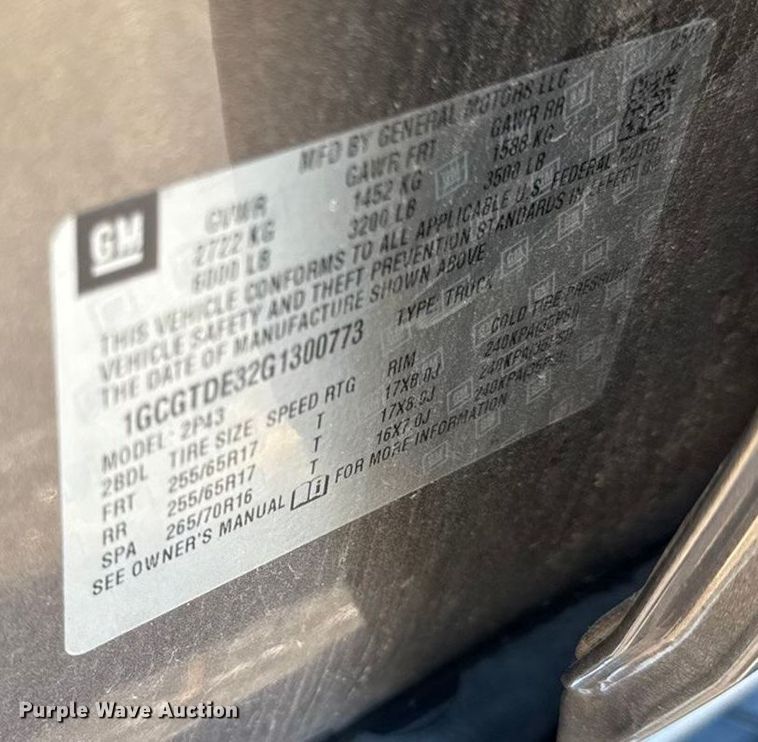 image for item DY8198 2016 Chevrolet Colorado Crew Cab pickup truck