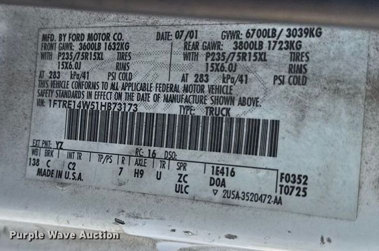 image for item DY8199 2001 Ford E150 van