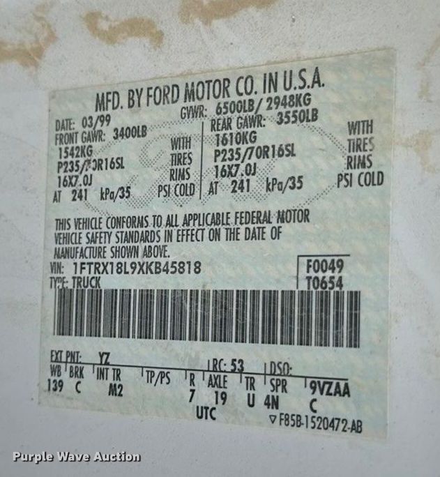 image for item DY8208 1999 Ford F150 SuperCab pickup truck