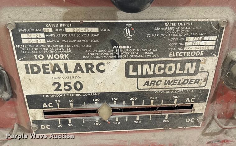 image for item DY8234 Lincoln Idealarc 250 welder