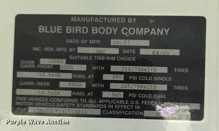 image for item DZ6351 2001 Chevrolet Express school bus