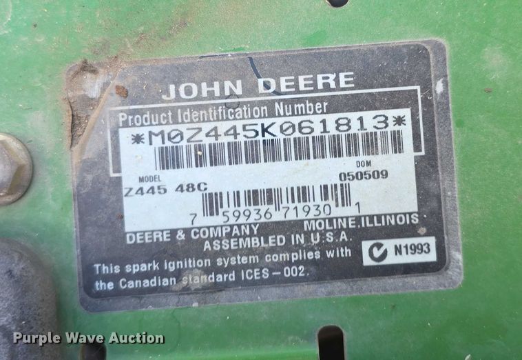 image for item DZ6368 John deere  Z444 ZTR lawn mower