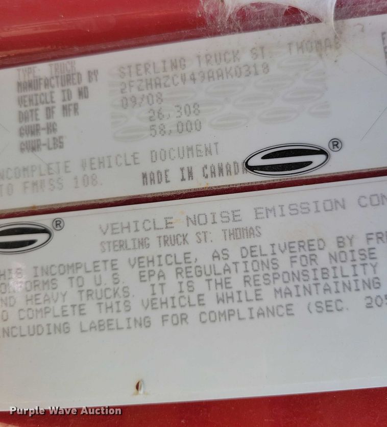 image for item DZ6655 2009 Sterling L-Line dump truck