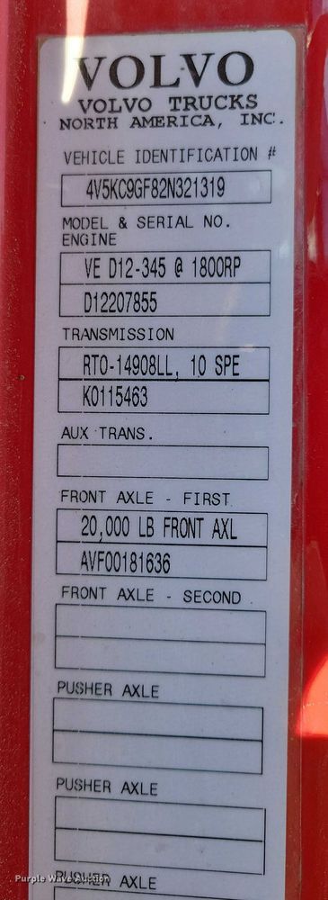 image for item DZ6656 2002 Volvo VHD64F dump truck