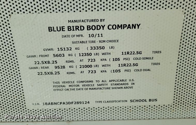 image for item DZ6658 2013 Bluebird school bus