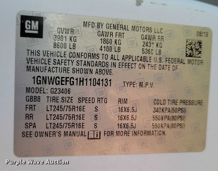 image for item DZ6662 2017 Chevrolet  Express van