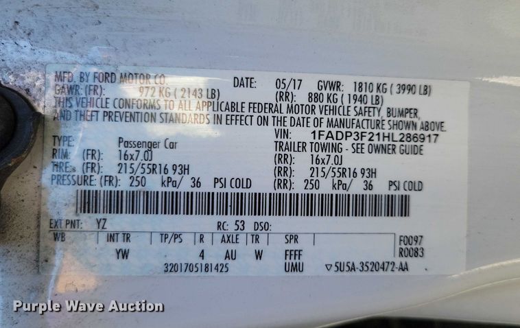 image for item DZ6696 2017 Ford Focus 