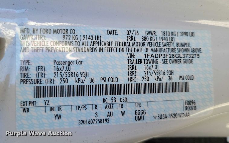 image for item DZ6698 2016 Ford Focus 