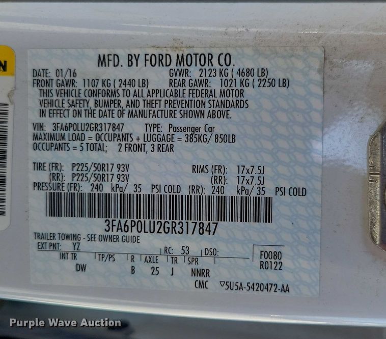 image for item DZ6699 2016 Ford Fusion 