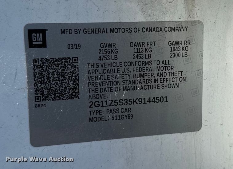 image for item EA1901 2019 Chevrolet Impala 