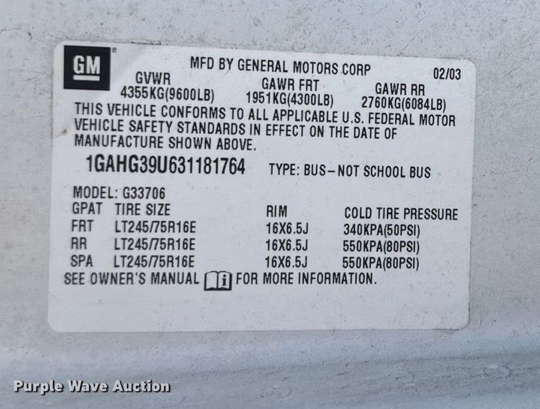 image for item EA1902 2003 Chevrolet Express 3500 van