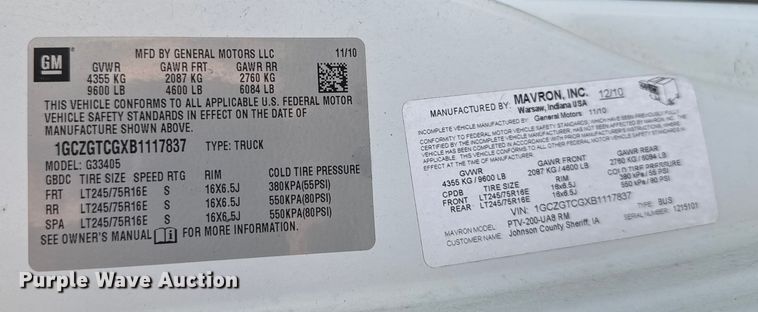 image for item EA1903 2011 Chevrolet Express prisoner transport van