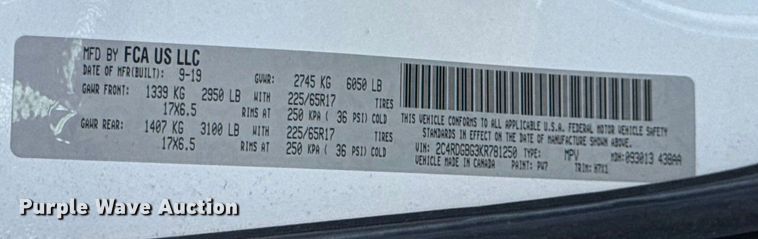 image for item EA1904 2019 Dodge Grand Caravan van