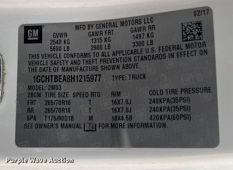 image for item EA1911 2017 Chevrolet Colorado pickup truck