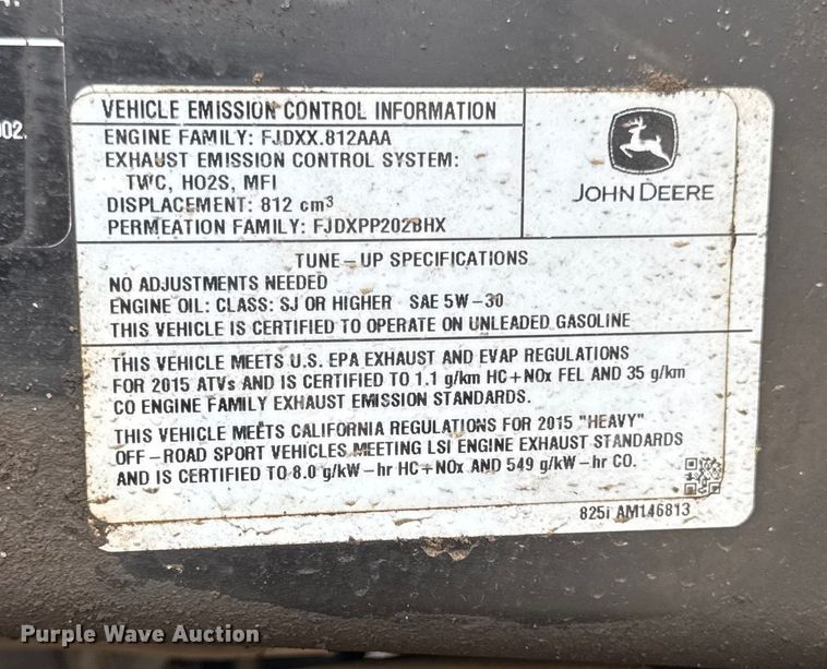 image for item EA1913 2015 John Deere 825I utility vehicle