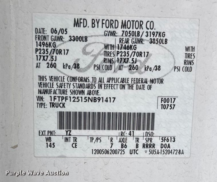 image for item EA1922 2005 Ford F150 pickup truck