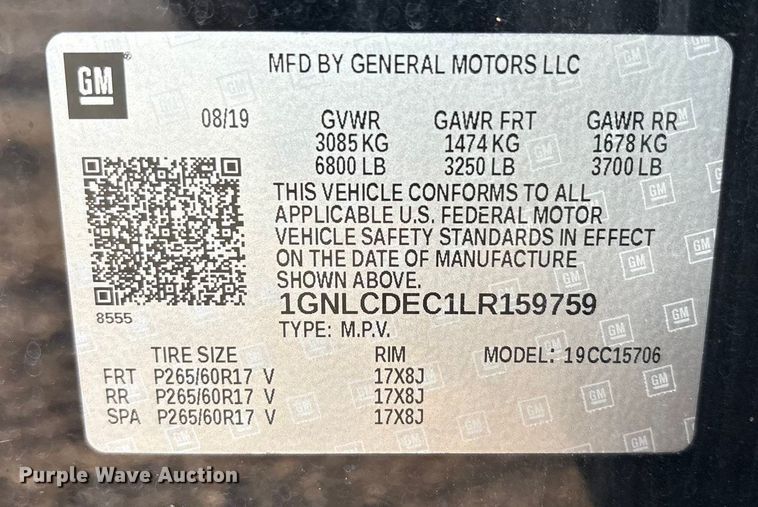 image for item EA7542 2020 Chevrolet Tahoe Police SUV