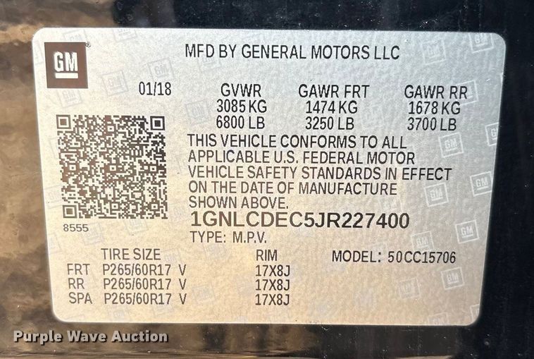 image for item EA7543 2018 Chevrolet Tahoe Police SUV