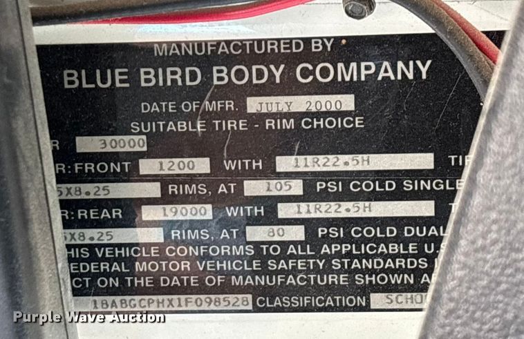 image for item ED2239 2001 Blue Bird All American school bus